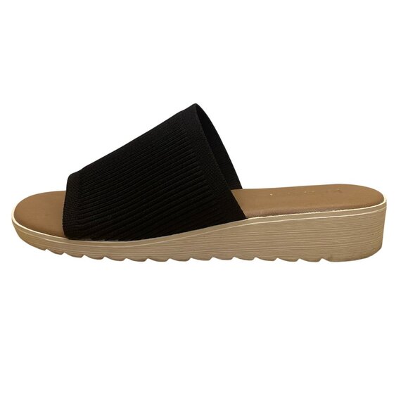 Kensie Womens Black Knit Open-Toe Lightweight Ribbed Wedge Slide Sandals Size 8 - Picture 4 of 6